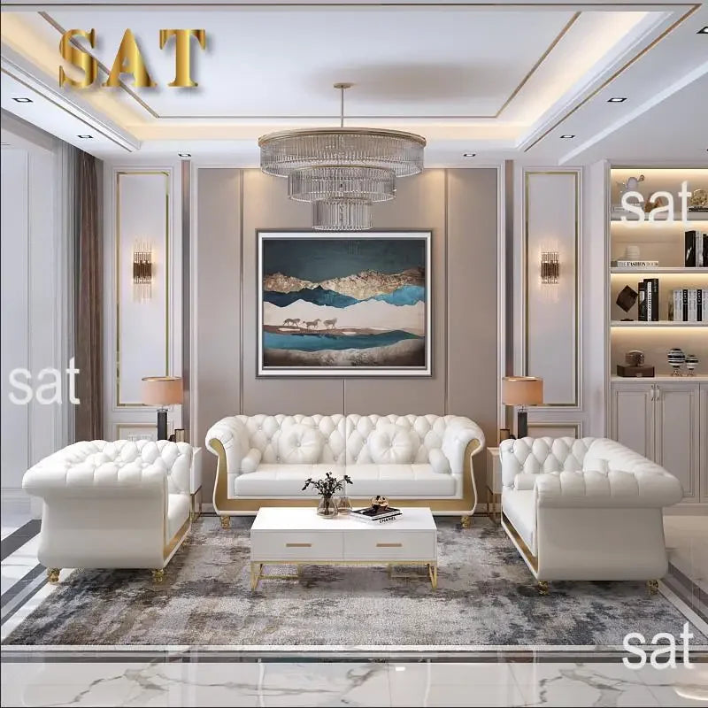 Luxury modern design real genuine leather chesterfield sofa single 3 4 seater lounge sofas set for home living room furniture