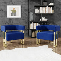 Modern Navy Blue Velvet Accent Chair Set of 2, Barrel Chairs Set of 2, Arm Side Chairs for Living Room Bedroom