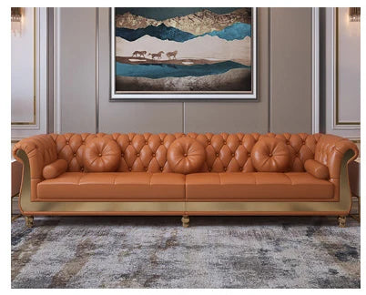Luxury Nordic Style Living Room Furniture Sofas Sets With Button Tufted Nappa Leather 1-4 Seats Sofa for Home Hotel Apartment