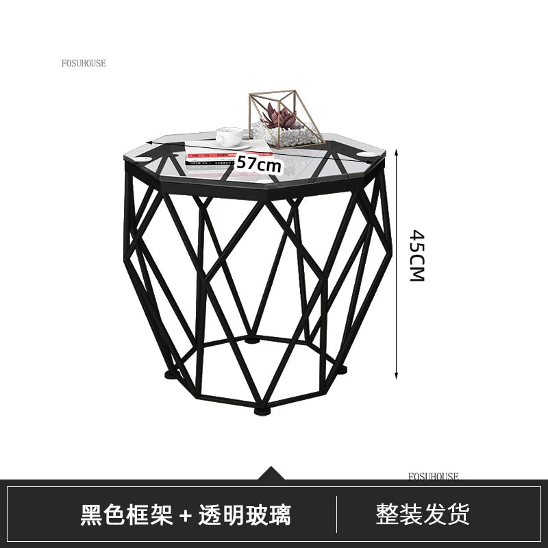 Nordic Light Luxury Tempered Glass Coffee Tables Small Apartment Sofa Side Table Simple Iron Corner Table Living Room Furniture