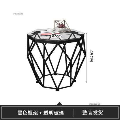 Nordic Light Luxury Tempered Glass Coffee Tables Small Apartment Sofa Side Table Simple Iron Corner Table Living Room Furniture