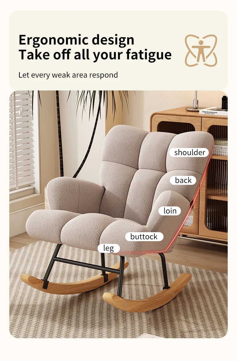 Rocking Chair Leisure Chair, High-Back Armchair with Padded Seat, Velvet Fabric, Solid Wood, Soft-Covered Rocking Chair for Office