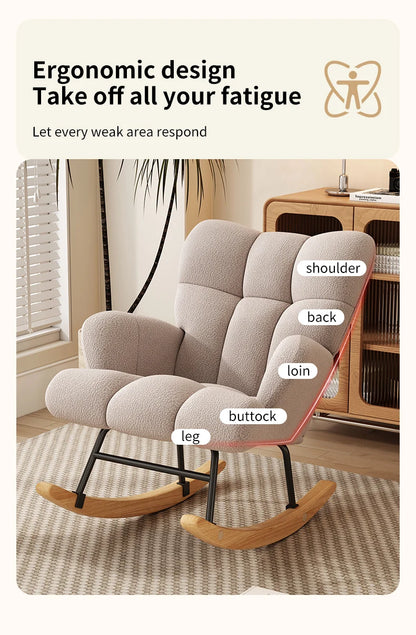 Rocking Chair Leisure Chair, High-Back Armchair with Padded Seat, Velvet Fabric, Solid Wood, Soft-Covered Rocking Chair for Office