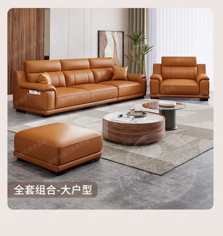 New European-style simple leather sofa wedding room new house light luxury small apartment high-end leather sofa straight row