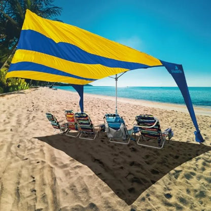 Shark FIN Shade Beach Tent Wind Sun Canopy Portable Easy Set Up UPF 50+ No Assembly Required 3-30 MPH - 1 to 8 People - Tie Dow