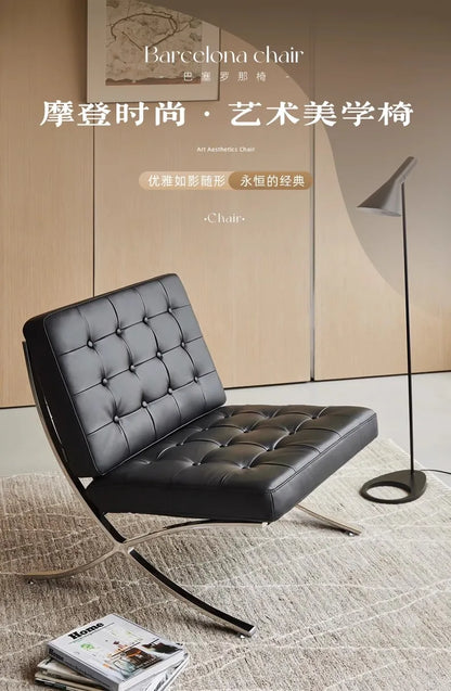 Comfortable Ergonomic Living Room Chair with Genuine Leather Backrest for Study, Cafe, and Gaming Use