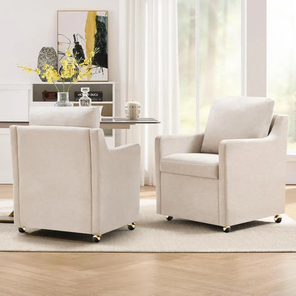 Linen Dining Chair with Casters Modern Storage Seat Design for Relaxing Upholstered Arm Chair, Single Sofa Chair