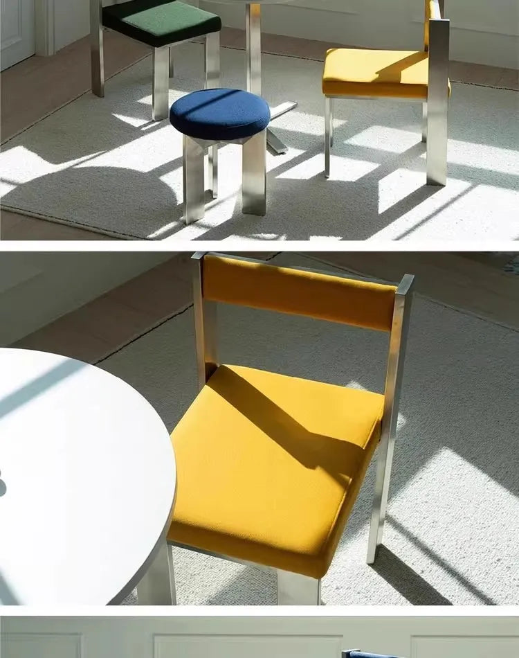 European Style Light luxury Retro Home Use Stainless Steel Dining Chair Advanced Design Living Room Bedroom Leisure Single Chair
