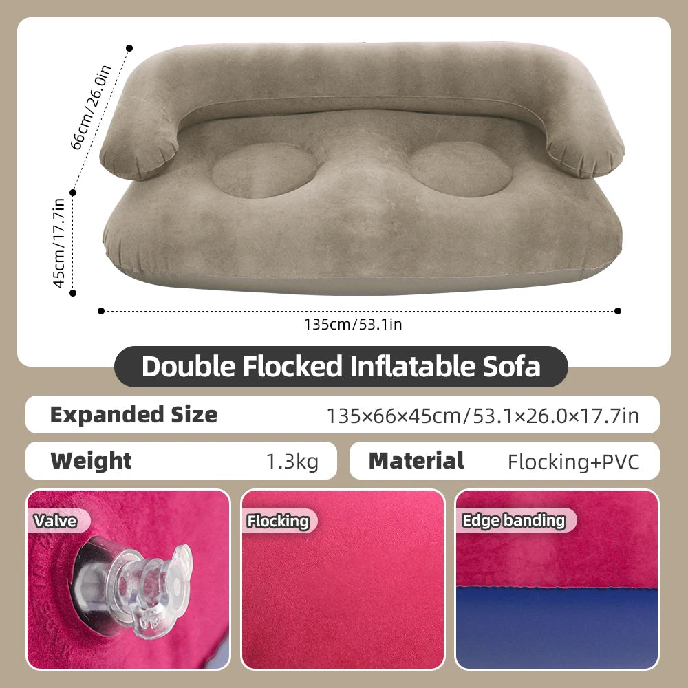 Double Inflatable Air Sofa Two-Seater Lazy Couch Heavy Duty Leak Proof Inflatable Lounge Furniture Indoor Outdoor Camping