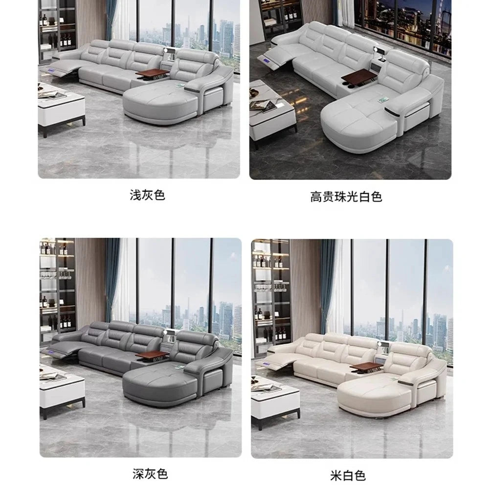 MINGDIBAO Genuine Leather Living Room Sofa Set Power Reclining Couch Electric Recliners with Stool Seating Room, Sofa Reclinable