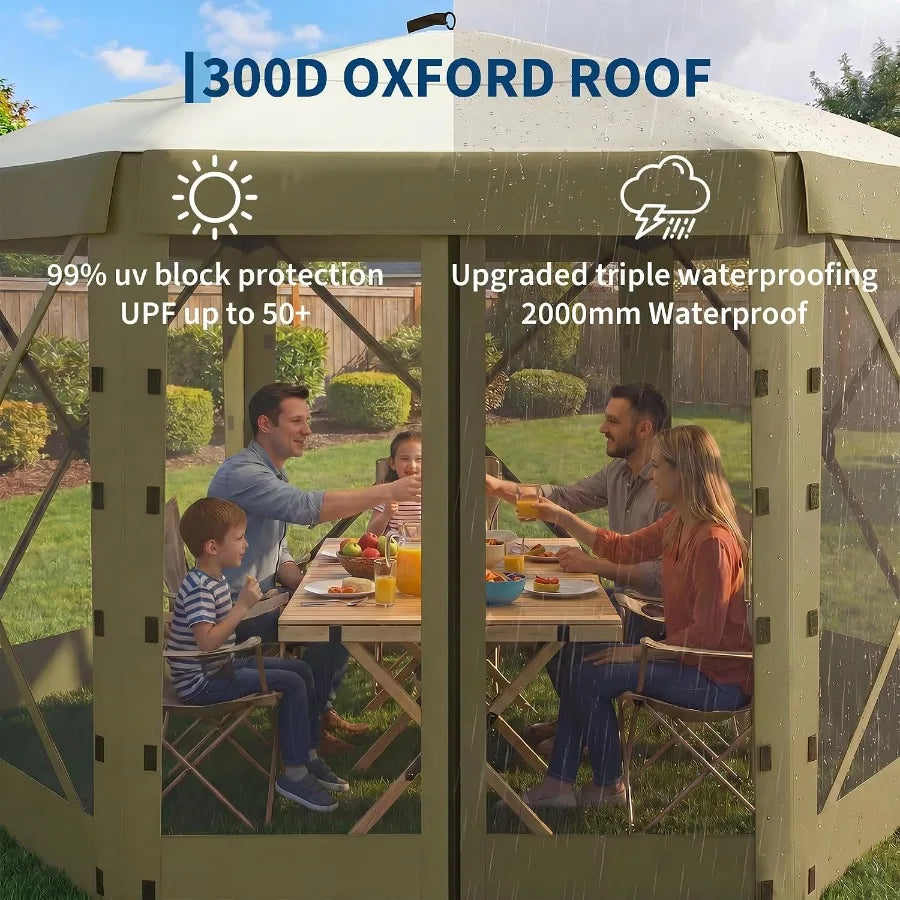 Feet 6-Sided Pop Up Gazebo Screen Tent with Mesh Panels
