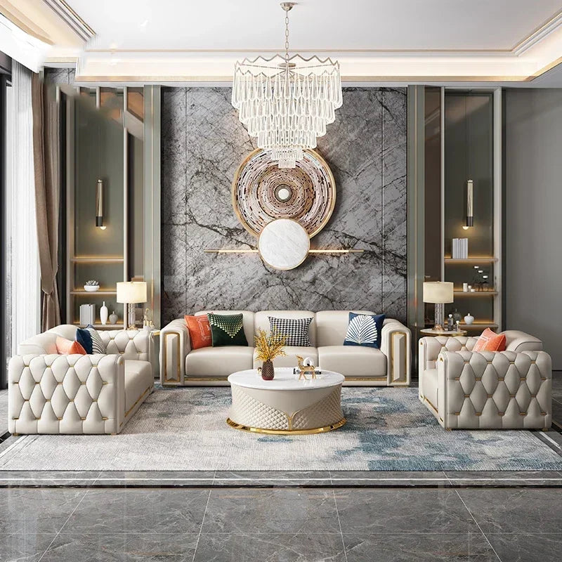 Custom Italian light luxury leather sofa living room combination size modern simple front American cowhide sofa