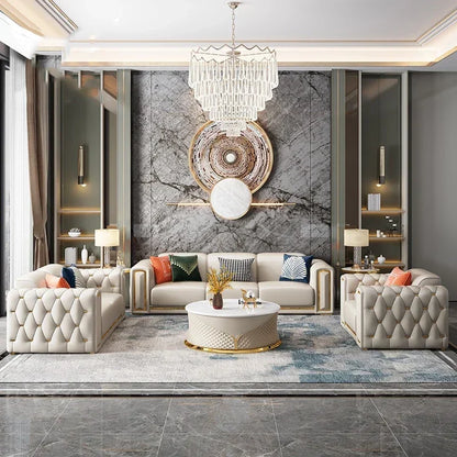 Custom Italian light luxury leather sofa living room combination size modern simple front American cowhide sofa