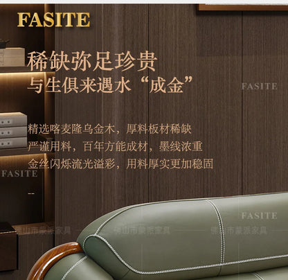 Ebony leather sofa first layer cowhide new Chinese high-end villa living room large apartment solid wood
