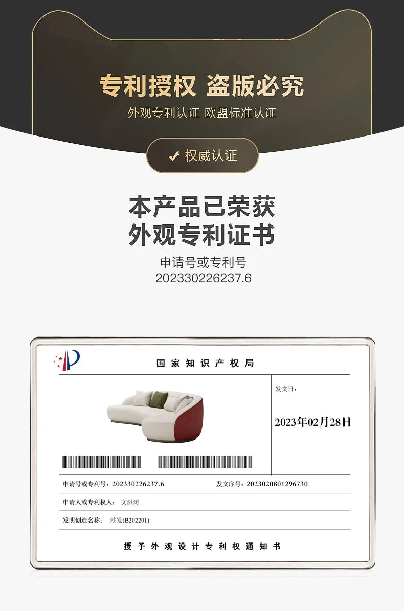 Two-color U-shaped villa leather sofa, modern light luxury semi-curved sofa