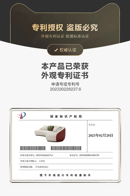 Two-color U-shaped villa leather sofa, modern light luxury semi-curved sofa