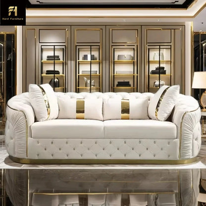Modern Luxury Custom Wooden Frame Couch Sofa Velvet Fabric Button Tufted Living Room Sofa Set Furniture