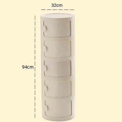Plastic Round Nightstand Bedside Table Cabinet with Sliding Doors Round Storage Bedside Cabinet Nightstand  for Living Bedroom