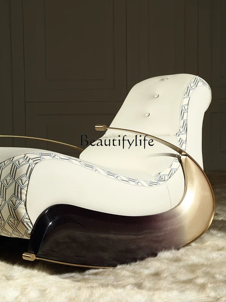 S Modern Italian Light Luxury Rocking Chair Leather Recliner Leisure Chair Single Sofa Rocking Chair