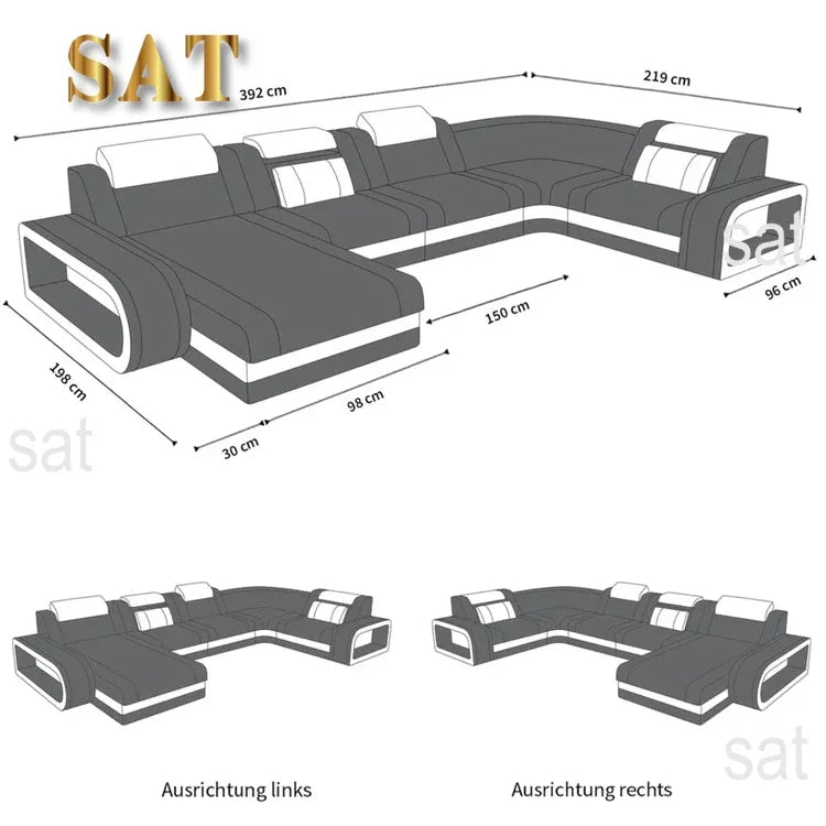 New Arrival New Arrival Italian Style Modern Design Leather Furniture U Shape Sectional Sofa With LED Light For Living Room Sofa