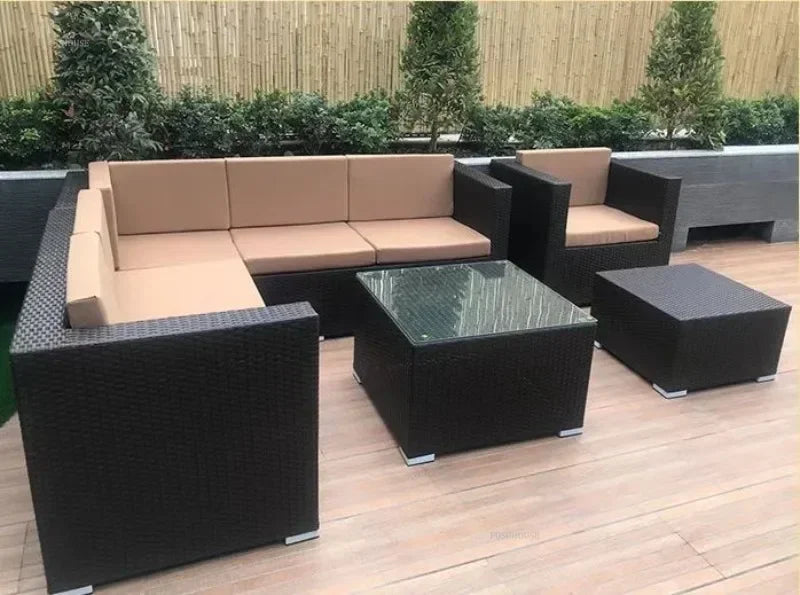 Luxury Terrace Courtyard Garden Furniture Outdoor Garden Sofa Combination Outdoor Waterproof Sun Protection Leisure Sofa Chair N
