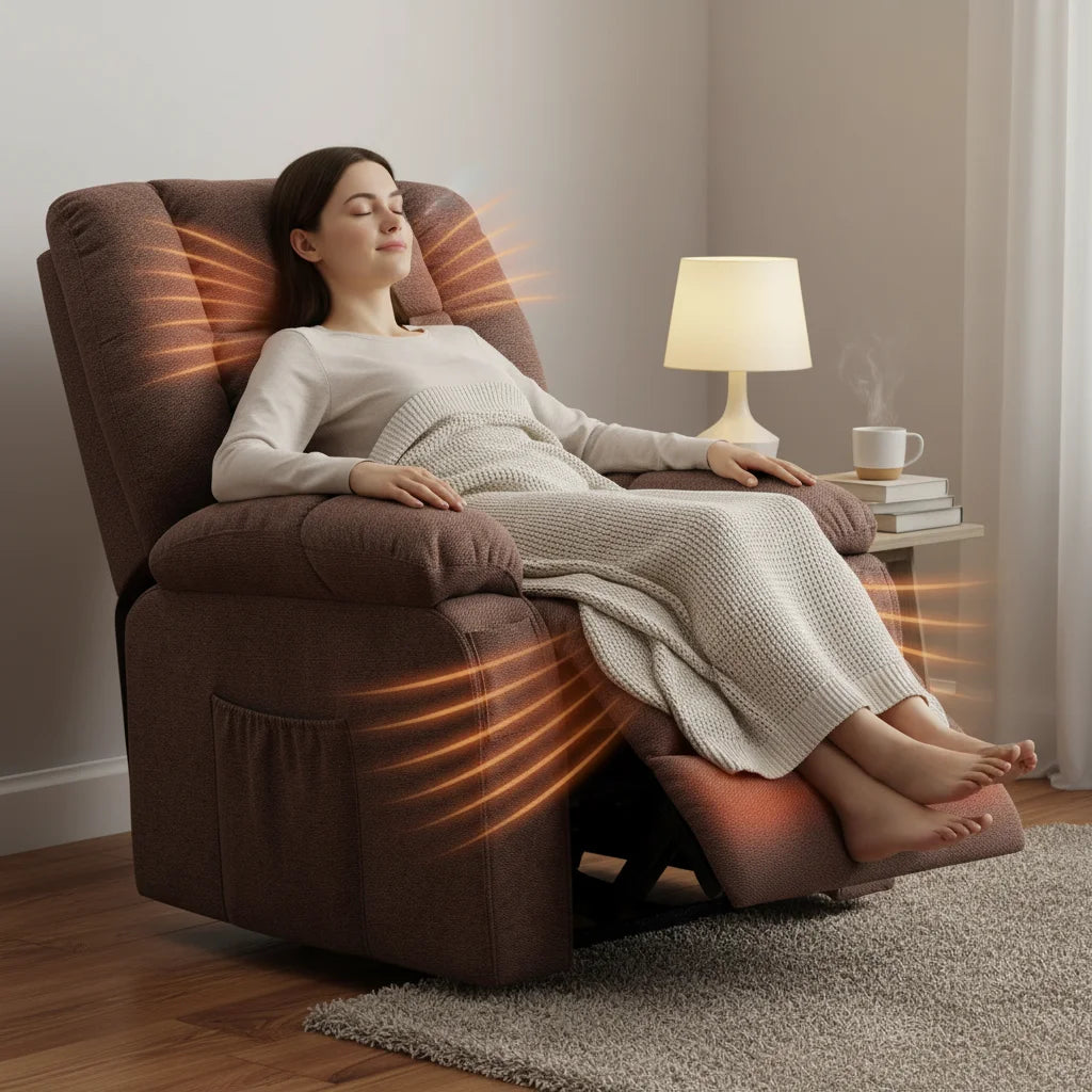 Power Lift Recliner Chair with Massage and Heat Ergonomic Electric Recliner with Remote and Side Pockets for Living Room