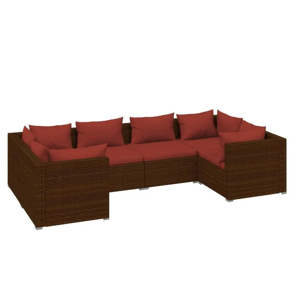 6 Piece Poly Rattan Brown Patio Lounge Set with Cushions Garden Sets