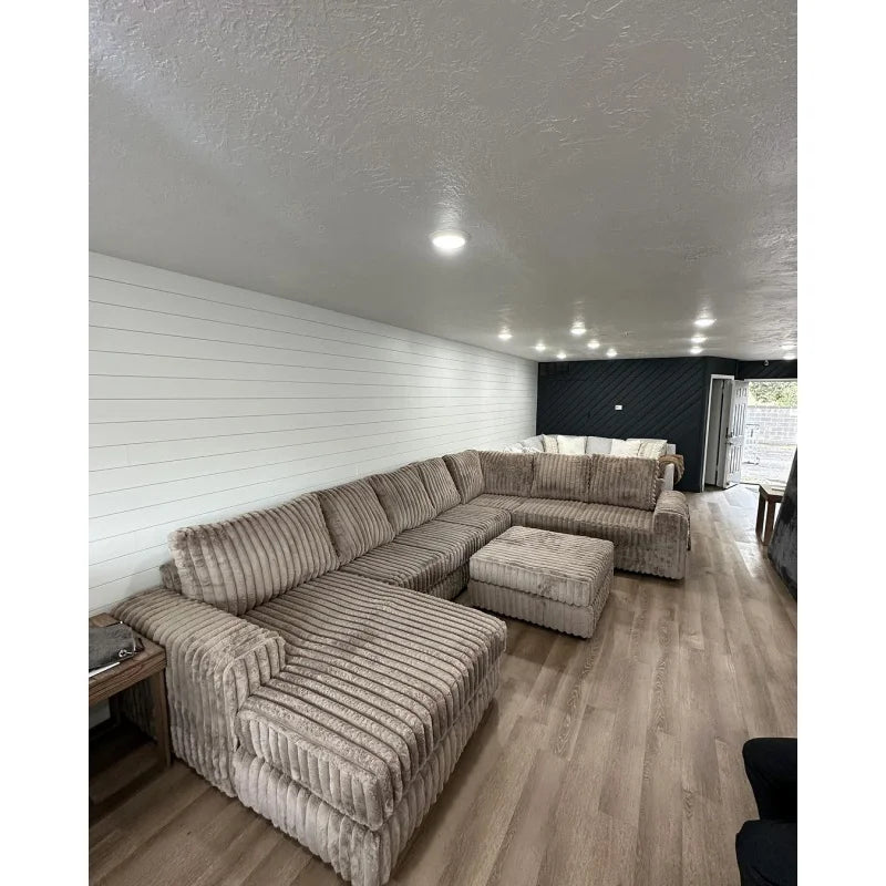 custom.ATUNUS American Thick Striped Corduroy Plush Sectional Sofa Couch Set Compression Fabric Living Room Sofa