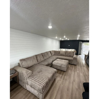 custom.ATUNUS American Thick Striped Corduroy Plush Sectional Sofa Couch Set Compression Black Brown White Living Room S