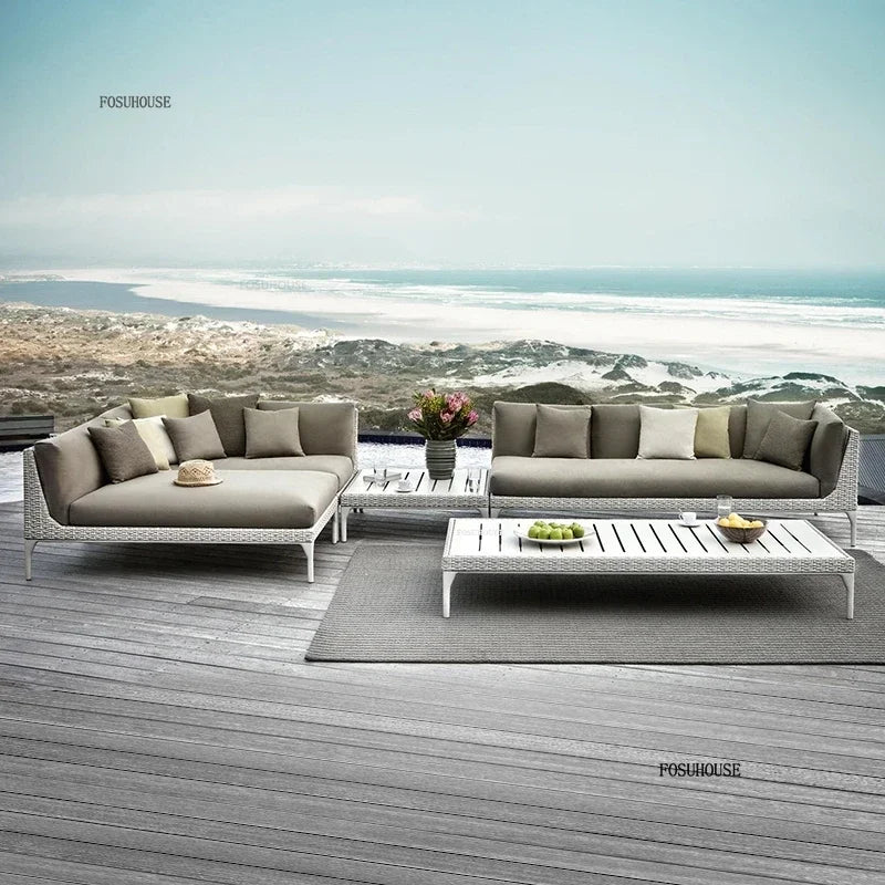 Nordic PE Rattan Outdoor Sofas Set Modern Garden Furniture Home Waterproof Sun Protection Set Leisure Patio Balcony Lounge Chair