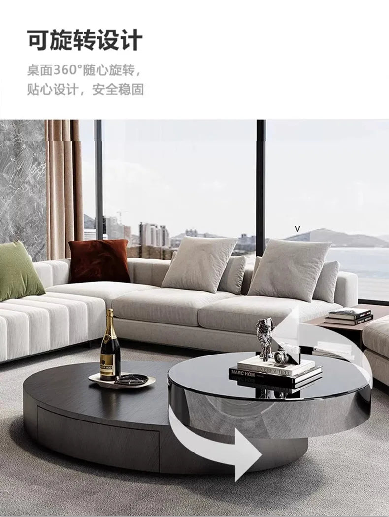 Italian Luxury Oval Coffee Tables Modern Minimalist Rotatable Center Coffee Table Set Stainless Steel Living Room Furniture FYCT