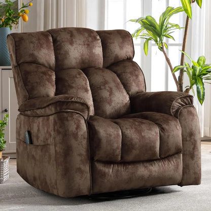 Oversized Rocker Recliner with Heat & Massage Manual Swivel Soft Fabric Brown, Customized