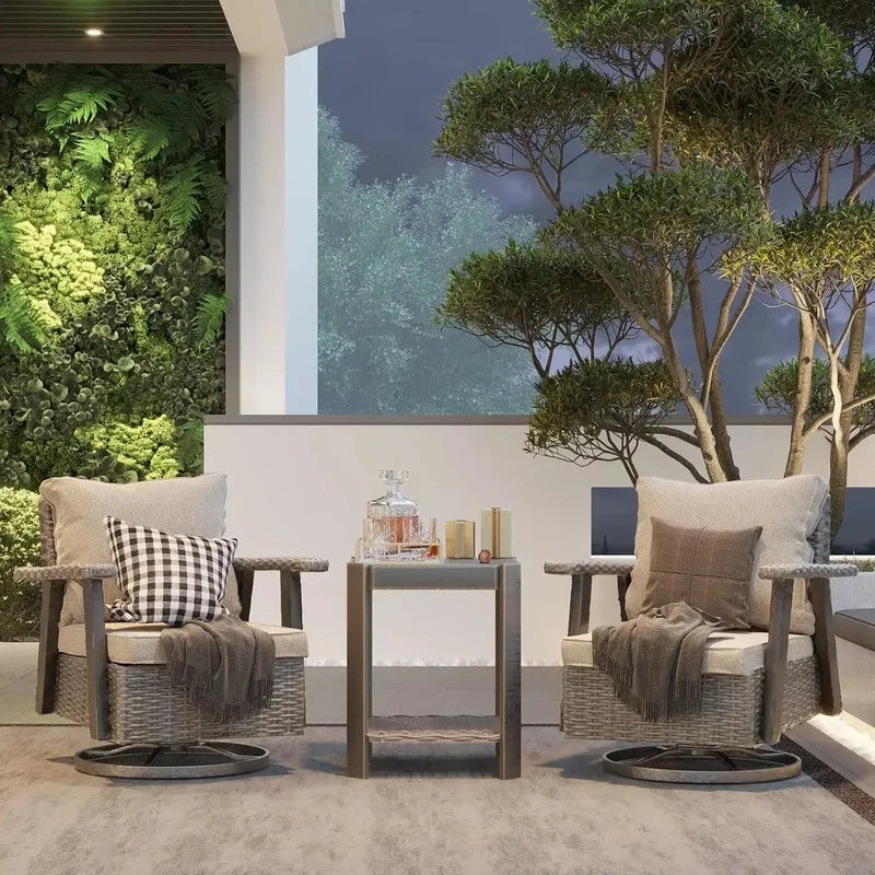 Swivel Rocker Patio Chairs Set with Matching Side Table Wicker Bistro Set and Premium Cushion Fabric