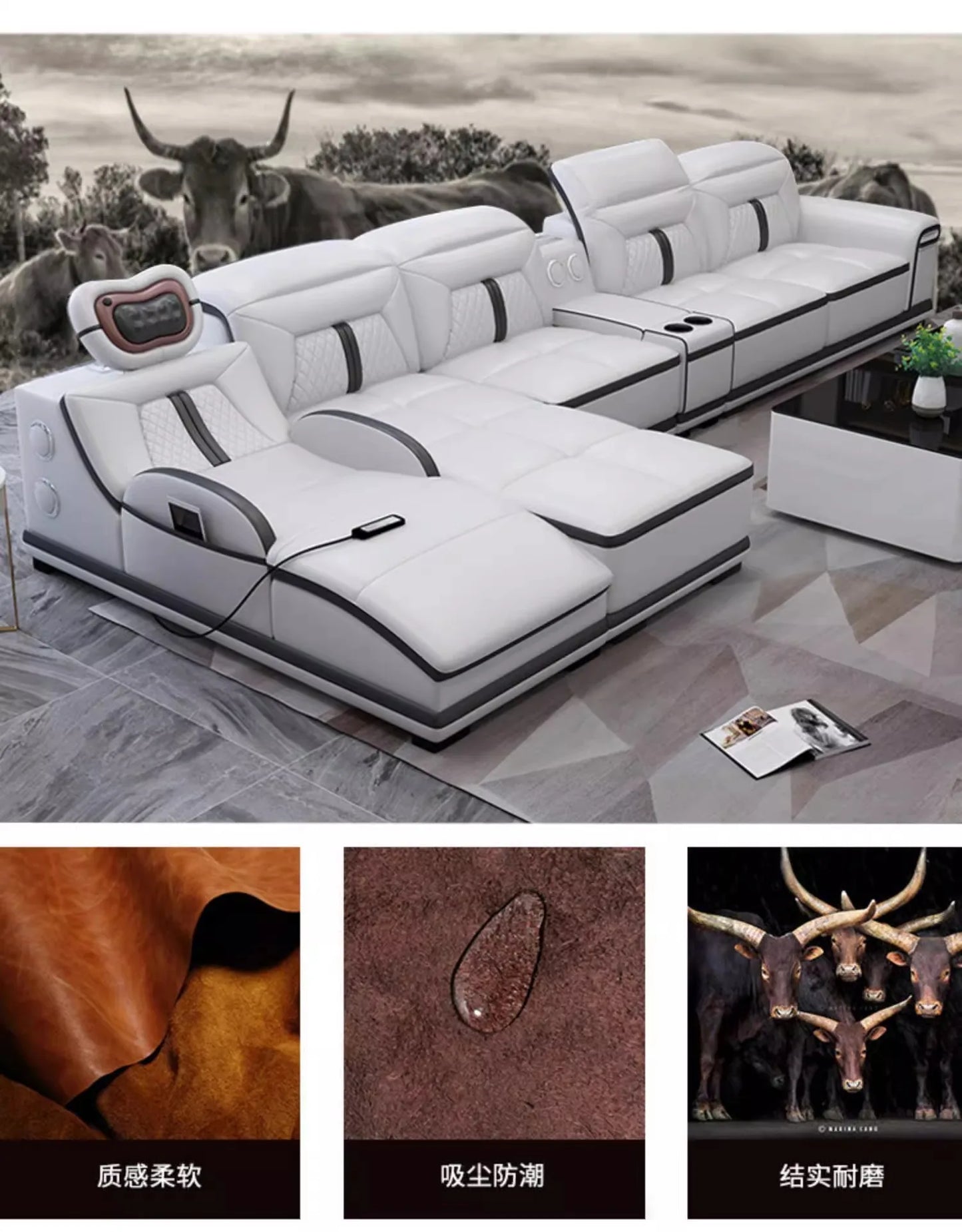 Multifunction Modern Sofas Genuine Leather Minimalist Electric Apartment Living Room Sofas Massage Comfortable Muebles Furniture