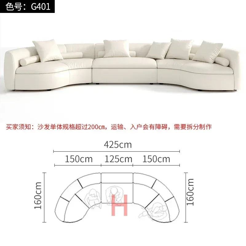 20031A Curved Leather Sofa First Layer Cowhide Semicircle Living Room Italian Modern Simple High-End Elegant