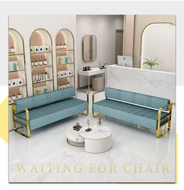 Famous Hair Salon Area Bench Hair Salon Waiting Light Luxury Stainless Steel Bar Sofa