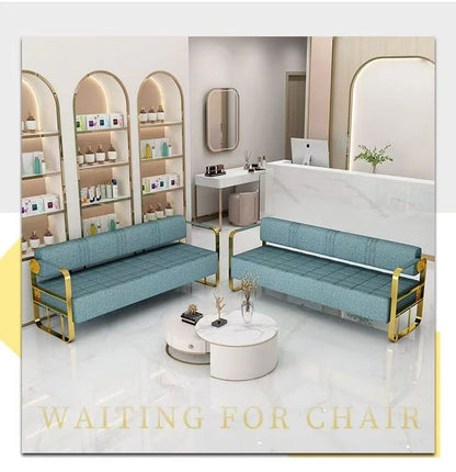 Famous Hair Salon Area Bench Hair Salon Waiting Light Luxury Stainless Steel Bar Sofa