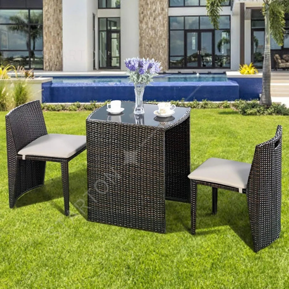 3 PCS Cushioned Outdoor Wicker Patio Set Garden Lawn Space Saving Conversation Sofa Furniture
