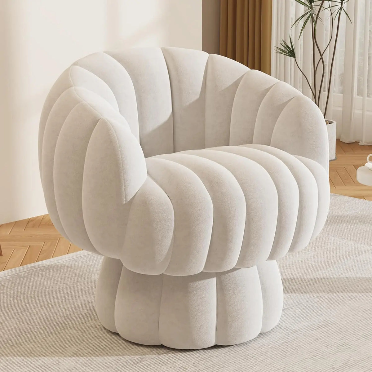 Mid Century Modern 360 Degree Barrel Swivel Accent Sofa Chair,Fluffy Velvet Fabric Lounge Wide Upholstered Pumpkin Reading Chair