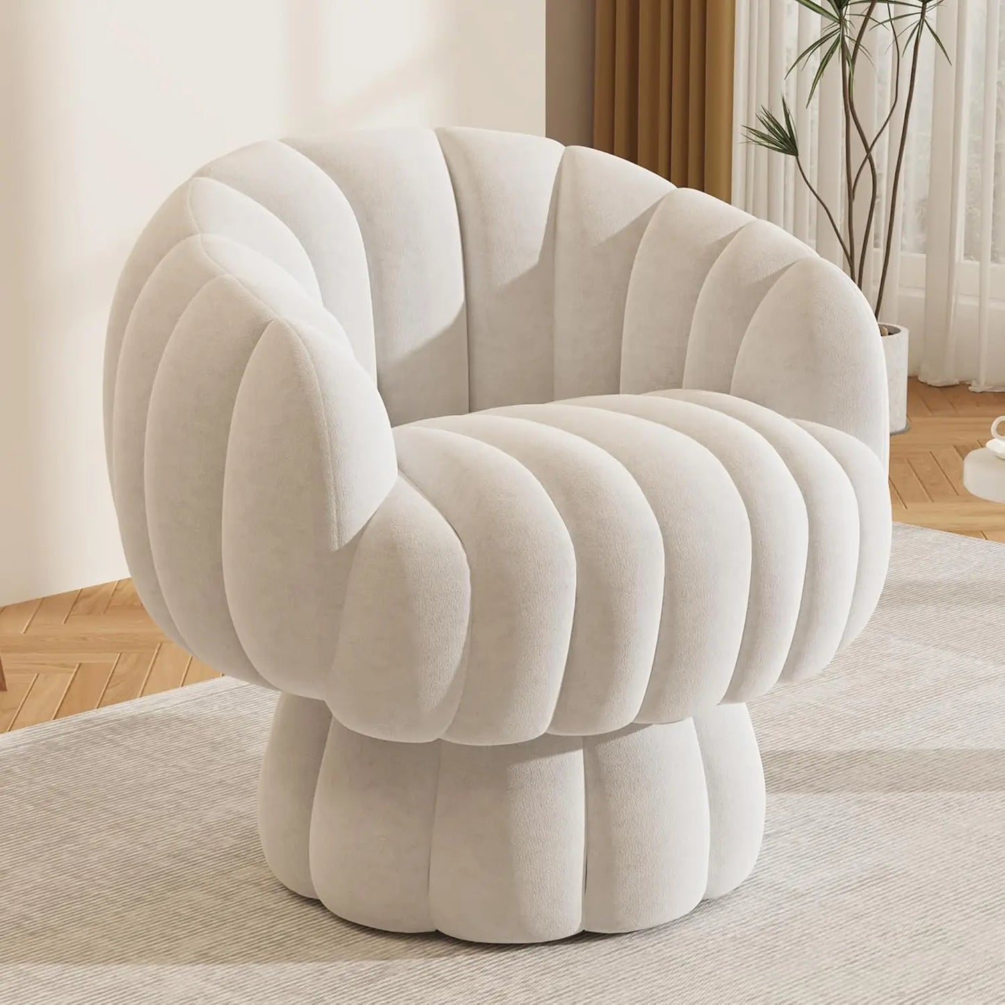 Mid Century Modern 360 Degree Barrel Swivel Accent Sofa Chair,Fluffy Velvet Fabric Lounge Wide Upholstered Pumpkin Reading Chair