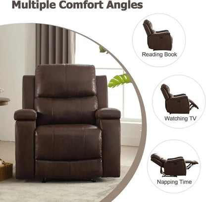 CANMOV Leather Recliner Chair, Classic and Traditional Manual Recliner Chair with Overstuffed Arms and Back, Manual Single Sofa