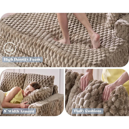 53 Inch Upholstered Chaise Lounge, Plush Sleeper Chair with Throw Pillows and Armrests, Sofa Bed Indoor for Living Room, Brown