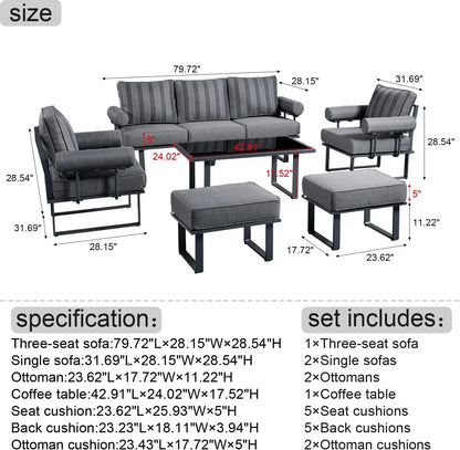 # Hot Aluminum Patio Conversation Set Of 6 Pieces Weather Resistant Outdoor Furniture Sofa Set With Armrest Cushion,Armchairs,Ot