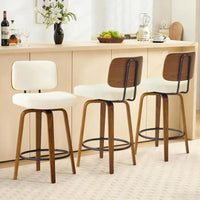 Ensemble de 3, 27 tabourets de bar pivotants en simili cuir blanc crème à hauteur de comptoir avec dossier, design moderne rembourré du milieu du siècle pour Kitc