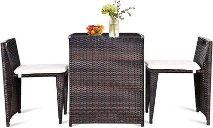 3 PCS Cushioned Outdoor Wicker Patio Set Convention Bistro Set Garden Lawn Space Saving Conversation Sofa Furniture