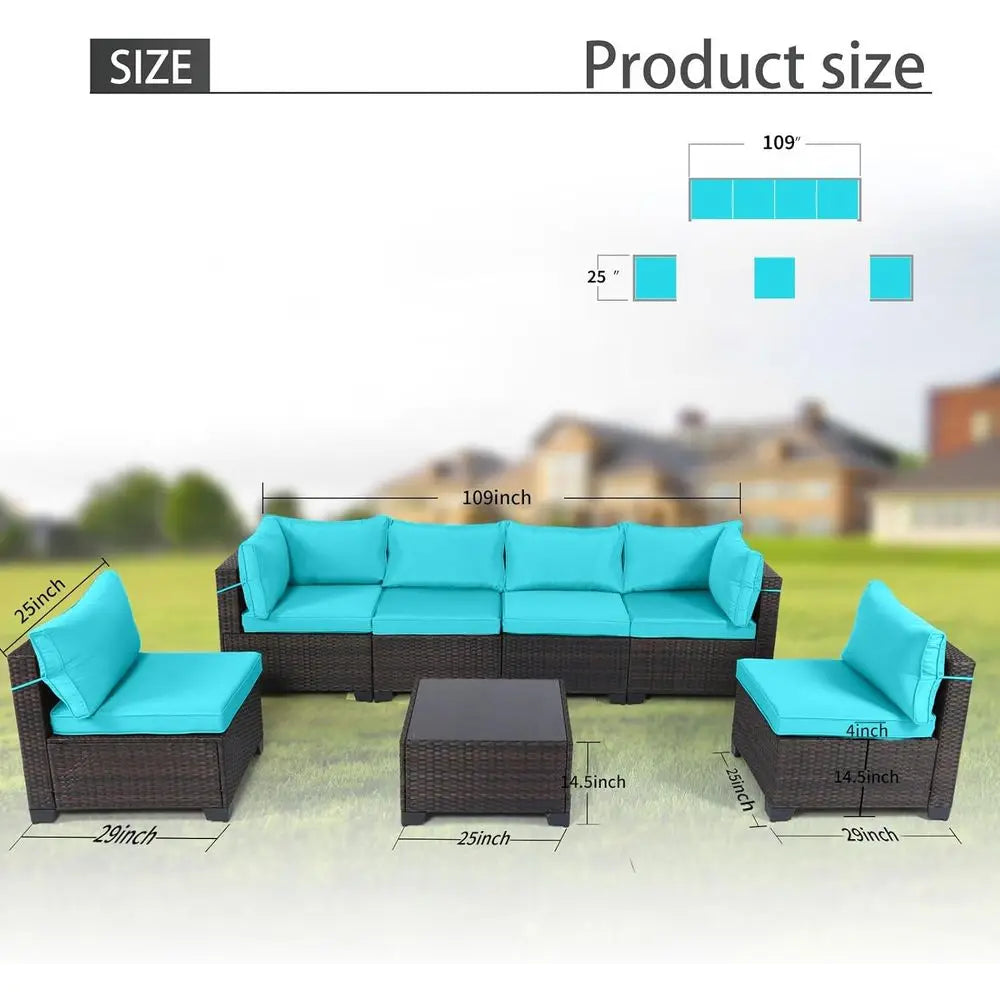 7-Piece Rattan Outdoor Patio Furniture Set with Manual Woven Wicker Sectional and Tea Table