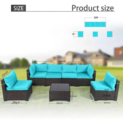 7-Piece Rattan Outdoor Patio Furniture Set with Manual Woven Wicker Sectional and Tea Table