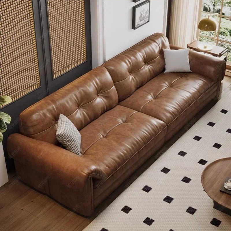 Minimalist Brown Sleep Sofa Faux Leather Designer Loveseat Lazy Sofa Couch Cloud Divano Da Soggiorno Living Room Furniture