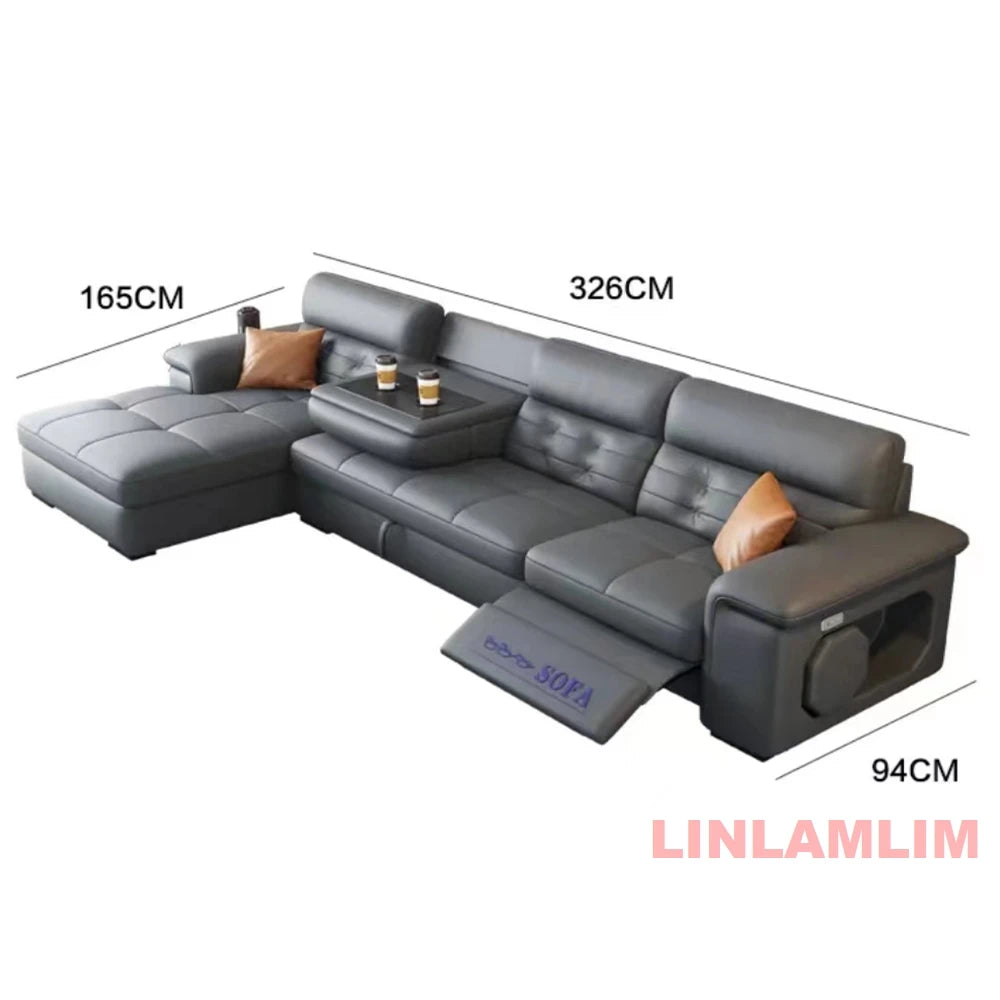 MANBAS Sectional Sofa Bed with Storage, Genuine Leather Reclining Couch, Space-Saving Convertible Sleeper Sofa for Living Room
