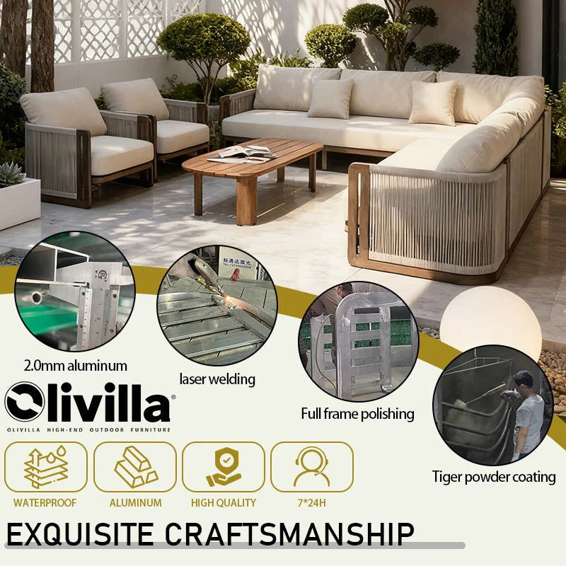 Villa Garden Rope Weaving Aluminum Alloy Sofa Hotel Sunroom Outdoor Leisure Furniture Courtyard Garden Waterproof Outdoor Sofa
